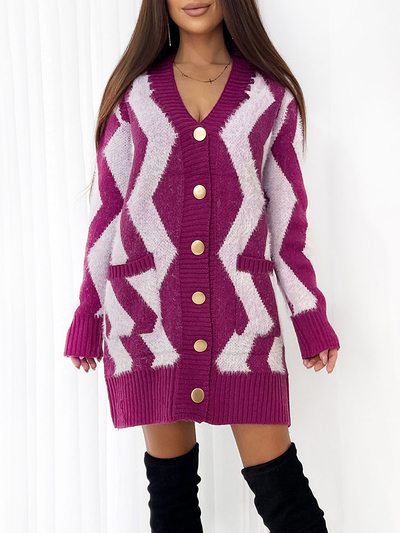 Royalfashion Koalt dlouhý kostkovaný svetr na knoflíky