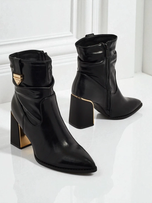 Ботильйони жіночі еко шкіряні на підборах-стовпчику AshenPurl