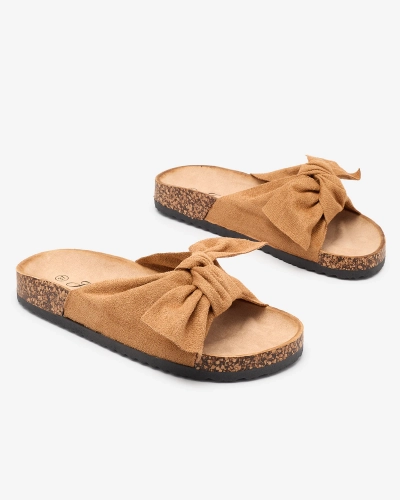 OUTLET Royalfashion Жіночі шльопанці з бантом кольору верблюда Orofdo