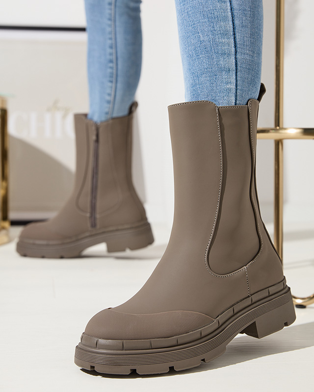 OUTLET Dámské zateplené vysoké kozačky v khaki barvě Jori - Obuv