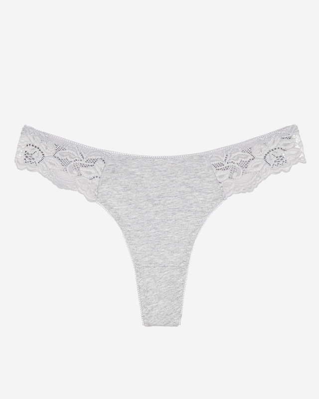 Šedé bavlněné dámské tanga kalhotky s krajkou - Spodní prádlo