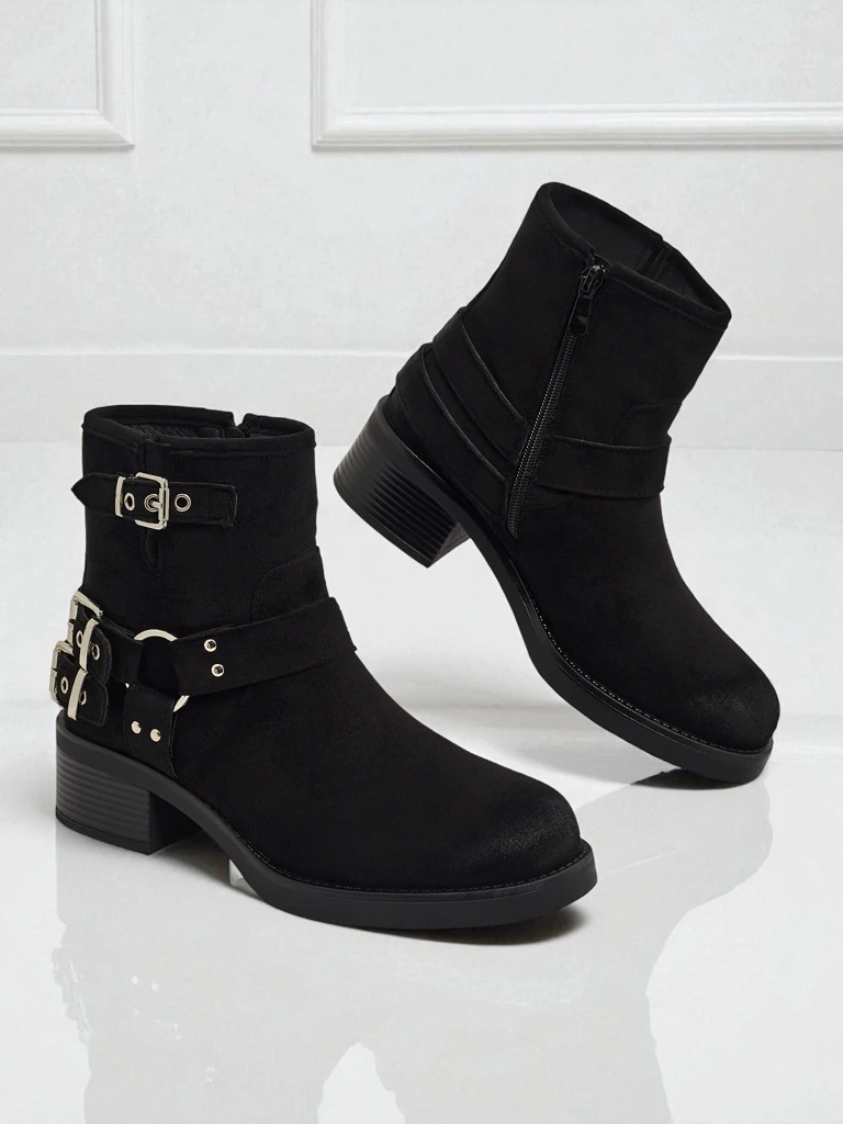 Dámské kotníkové boty z eko semiše s přezkami Valtos