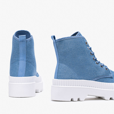 Roulle modré dámské kotníkové boty na plochém podpatku - boty