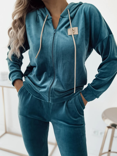 Royalfashion Tyrkysová dámská velurová mikinová souprava