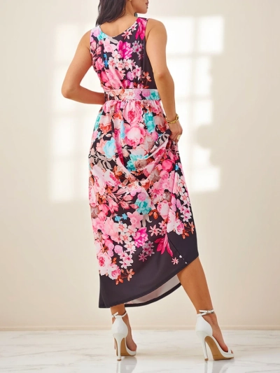 Royalfashion Жіноча міді-сукня з віскози, з бретелями та поясом в різних квіткових візерунках