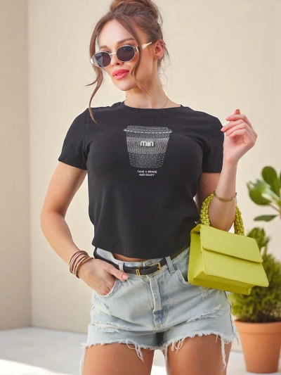 Royalfashion жіноча бавовняна футболка з друком зі стразами
