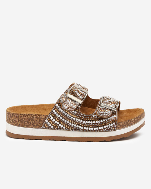 Коричневі жіночі шльопанці з фіанітами Laluda
