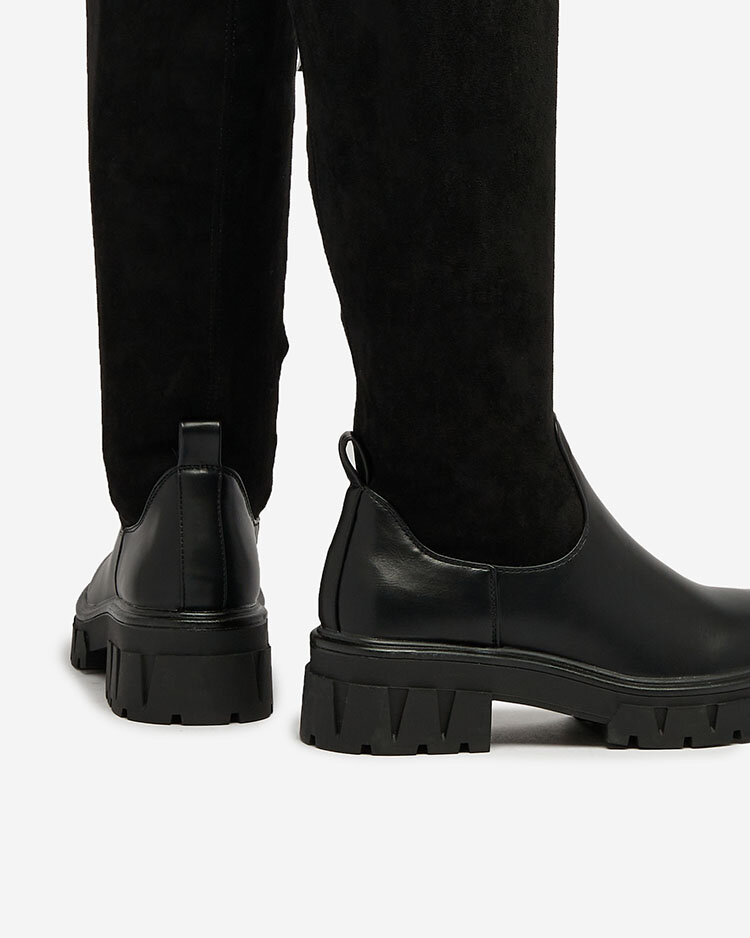 Royalfashion Černé dámské nazouvací kozačky nad kolena Retamon