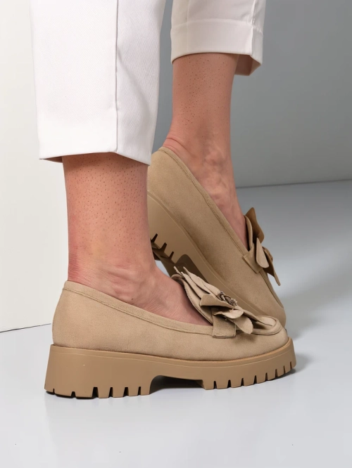 Royalfashion Еко нубук жіночі мокасини з квіткою Floverse