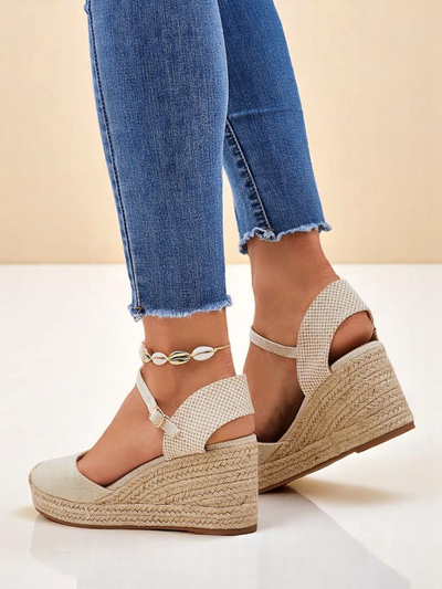 Dámské sandály klínové podpatky Callista Royalfashion béžové ekologická kůže