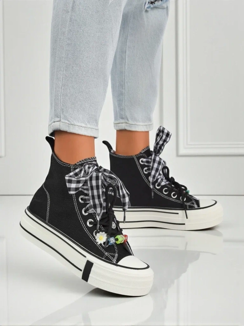 Жіночі кеди Callisto Чорні платформи з тканини з ретро-акцентами