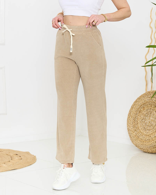 Жіночі широкі вельветові штани світло-коричневого кольору - Одяг
