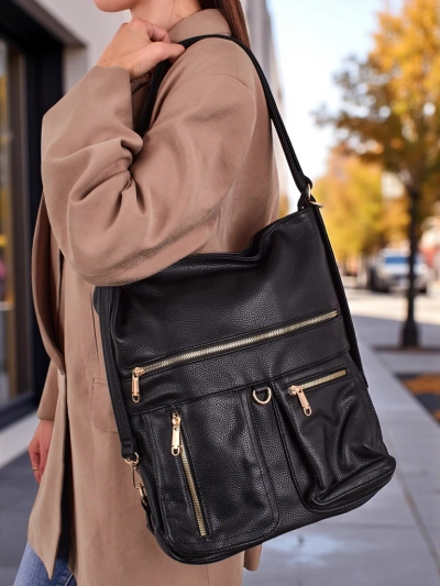 Taška-batoh Athena Nero Roma - velký shopper kožený A4, elegance a funkce