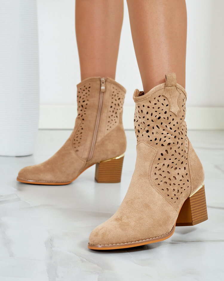 Royalfashion Dámské nízké prolamované kozačky Mozie