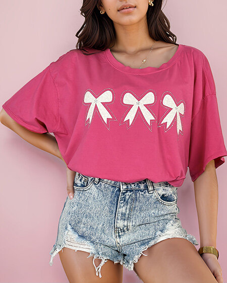 Royalfashion Dámské tričko s nášivkou mašle