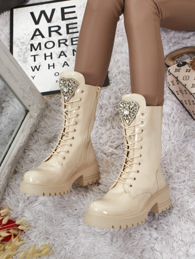 Lakované šněrovací dámské boty na platformě Emelune