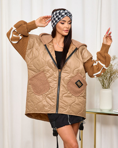 Royalfashion Світло-коричнева жіноча стьобана куртка на овчині