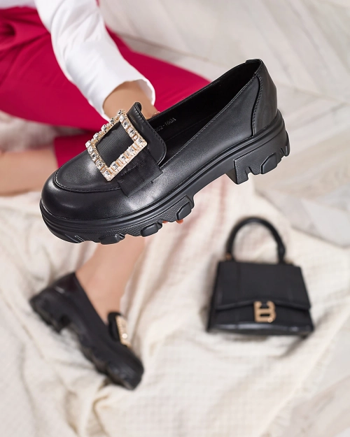 Чорні жіночі мокасини з золотим декором Brial- Footwear