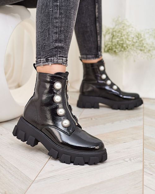 Royalfashion Чорні жіночі лаковані перламутрові чоботи Asiciu