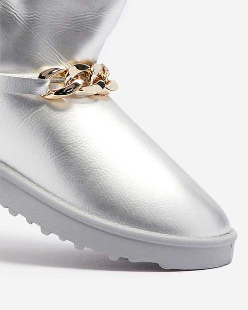 Жіночі лаковані снігоступи з екошкіри сріблястого кольору Plerussi- Footwear