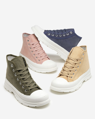 Béžové dámské vysoké žebrované tenisky Somali - Obuv