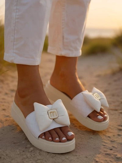Royalfashion Dámské žabky na platformě s mašlí Mivo Jump