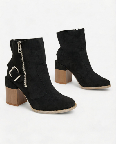 Royalfashion Чорні жіночі чоботи на високій шпильці з екозамші Acimra