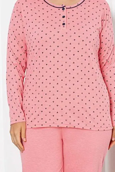 Royalfashion Dámský bavlněný 2-dílný pyžamový set se srdíčky VELIKOST PLUS