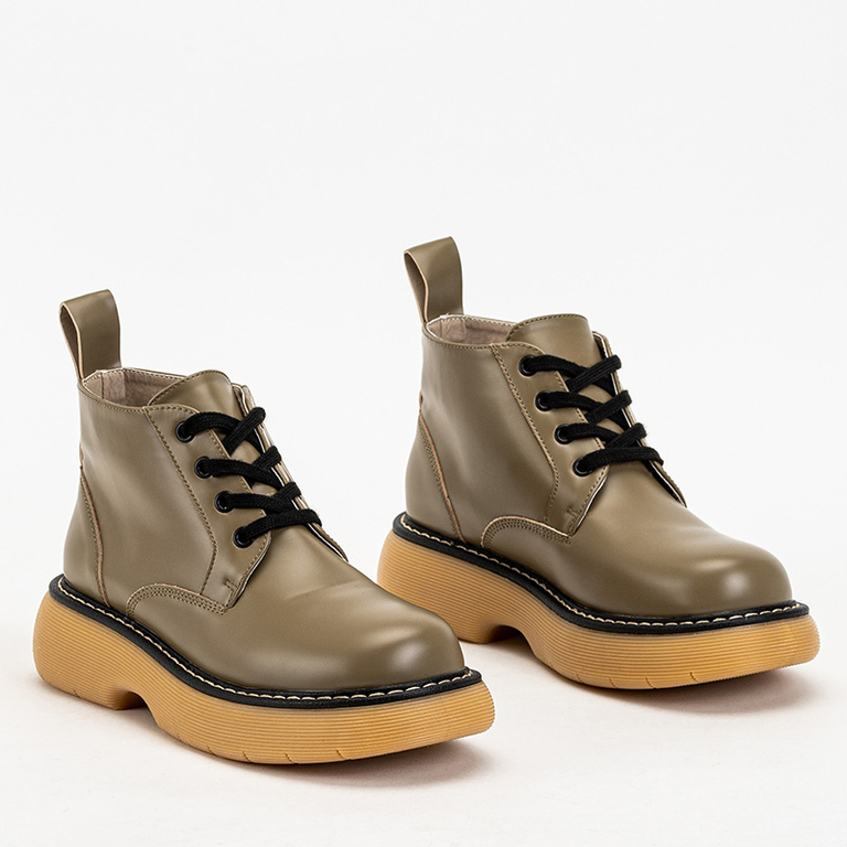 Khaki matné dámské kozačky od Renss - Footwear