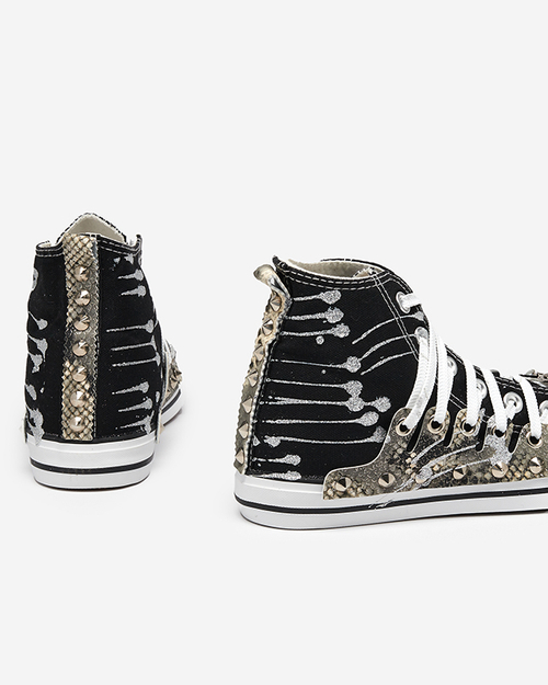 Чорні жіночі високі кеди з блискітками Survivi