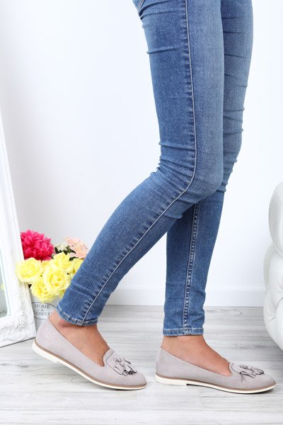 Szare mokasyny z frędzelkami Ellie- Obuwie