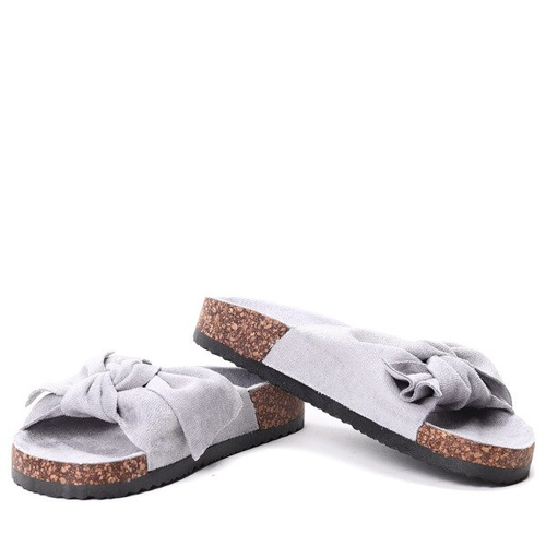 Szare klapki z kokardką - Obuwie