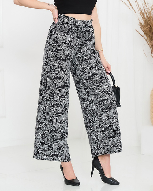 Чорні жіночі тканинні штани з принтом - Одяг