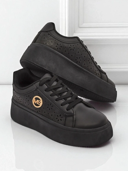 Жіночі снікерси платформа Perseida Royalfashion чорні екошкіра