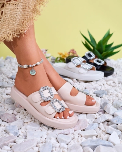 Béžové dámské pantofle s krystaly Azazel - Obuv