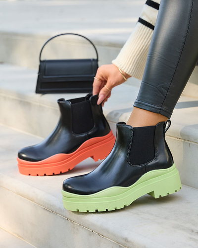 Royalfashion Černé dámské kozačky a'la sable se zelenou podrážkou Aterisa