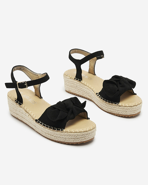 Чорні жіночі босоніжки на низьких підборах з бантом Mosinta - Взуття