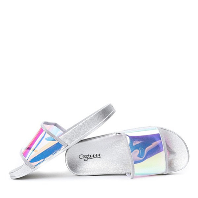 Stříbrné pantofle s holografickým proužkem Aktivní - Obuv 1