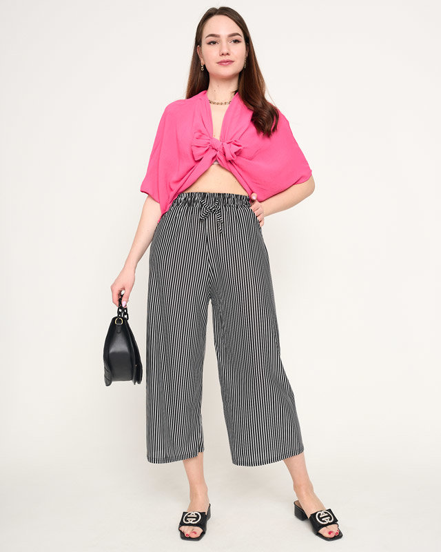 Dámské černé kalhoty z pruhované látky - Oblečení