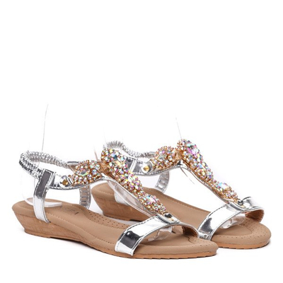 Srebrne sandały z kryształkami- Obuwie