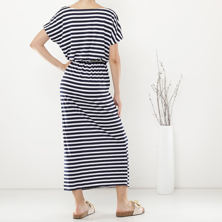 Dámské tmavě modré pruhované maxi šaty - Oblečení