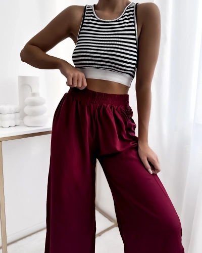 Royalfashion Bordó dámské kalhoty culotte 7/8