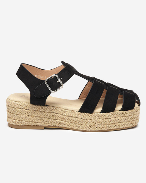 Чорні жіночі босоніжки з екозамші на платформі Keniso