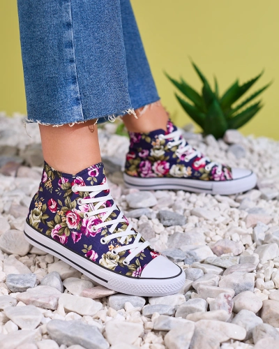 Royalfashion Жіночі темно-сині високі кеди в квітковий візерунок Soxic