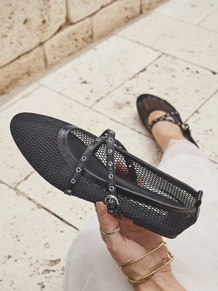 Балетки Royalfashion Arethusa Nero з сітки на плоскій підошві