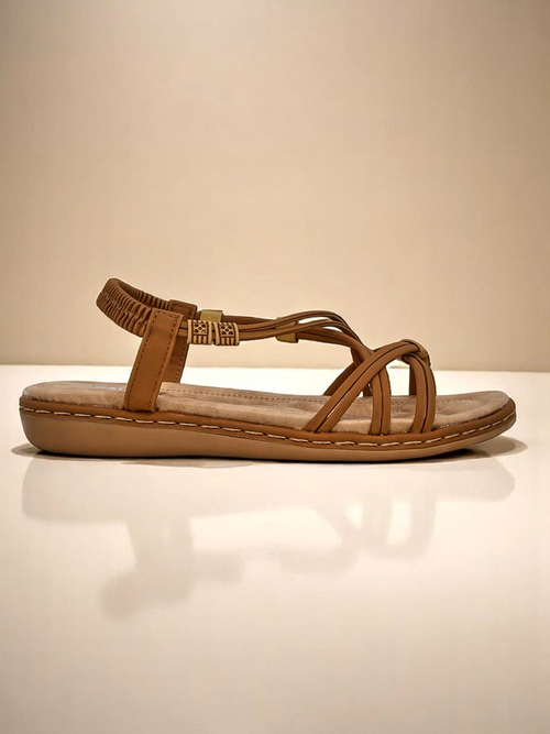 Сандалі жіночі Royalfashion Cressida camel плоскі комфортні шкіряні еко літні