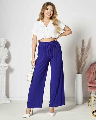 Dámské široké plisované kalhoty palazzo v tmavě modré barvě - Oblečení