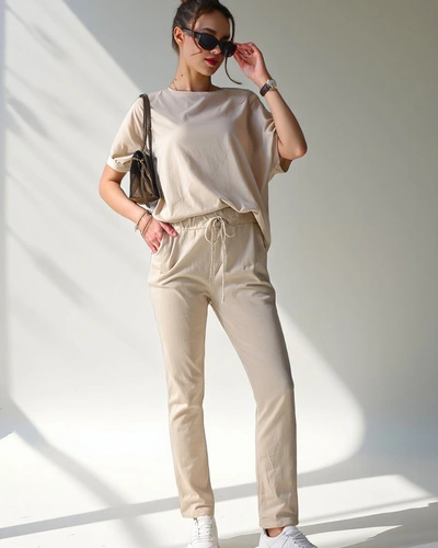 Royalfashion Dámský bavlněný komplet s krátkým rukávem a rovnými kalhotami