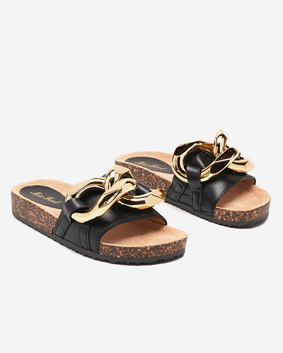 Чорні жіночі шльопанці із золотим декором Cirrenka