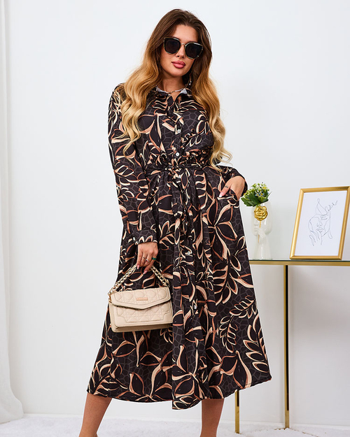 Royalfashion Жіноча максі-сукня з візерунком чорного і світло-коричневого кольору